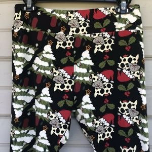 Lularoe Holiday Christmas Trees Cows Leggings